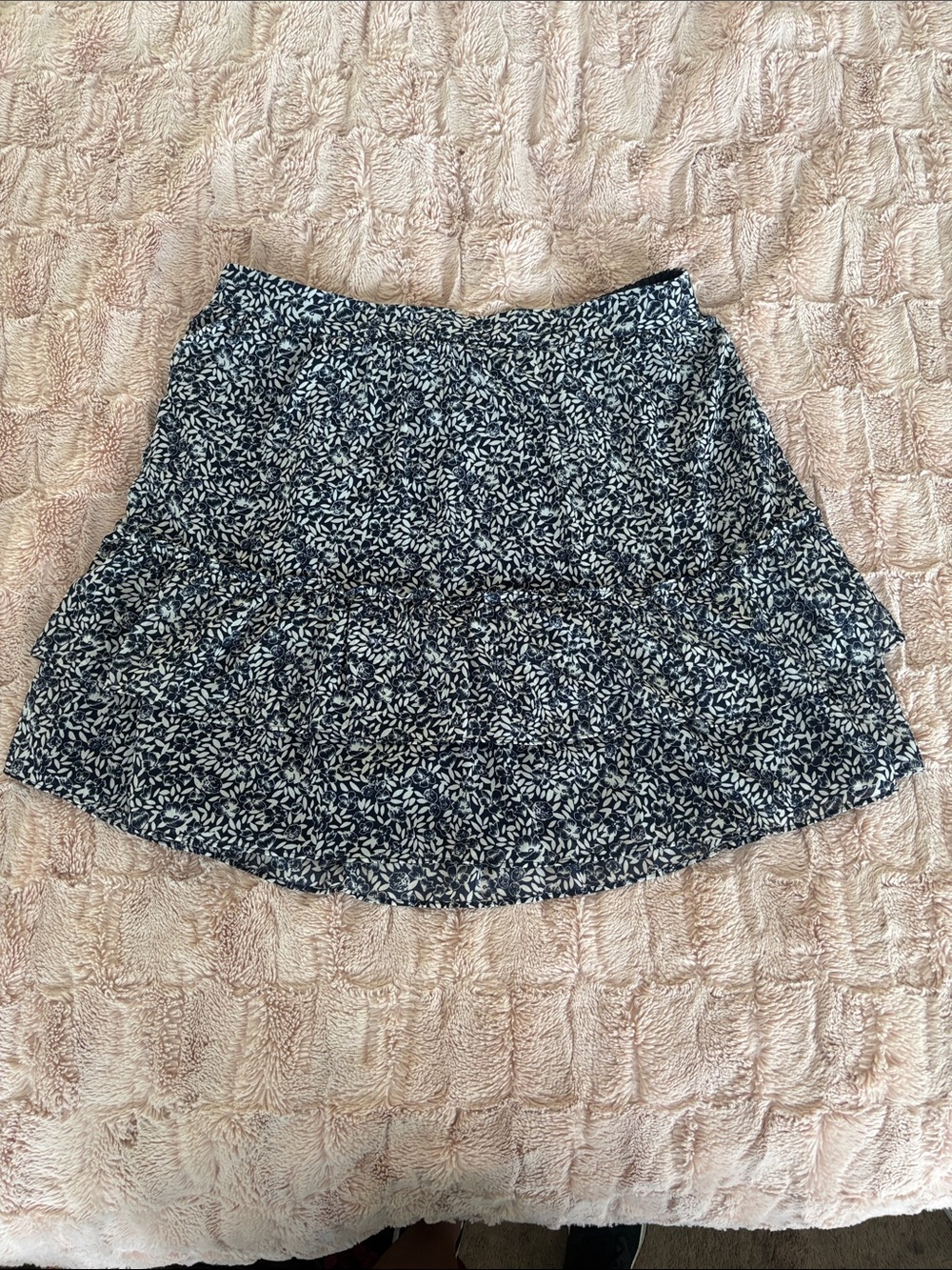 Navy and White Floral Tiered Mini Skirt